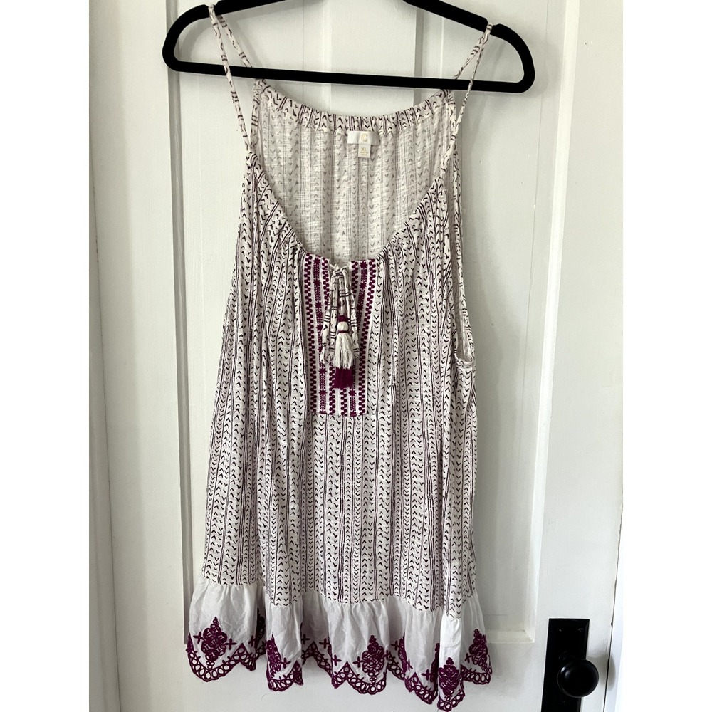 Boho Crochet Ruffled Lace Camisole Tank Top Women's XL Spaghetti Strap Tassel